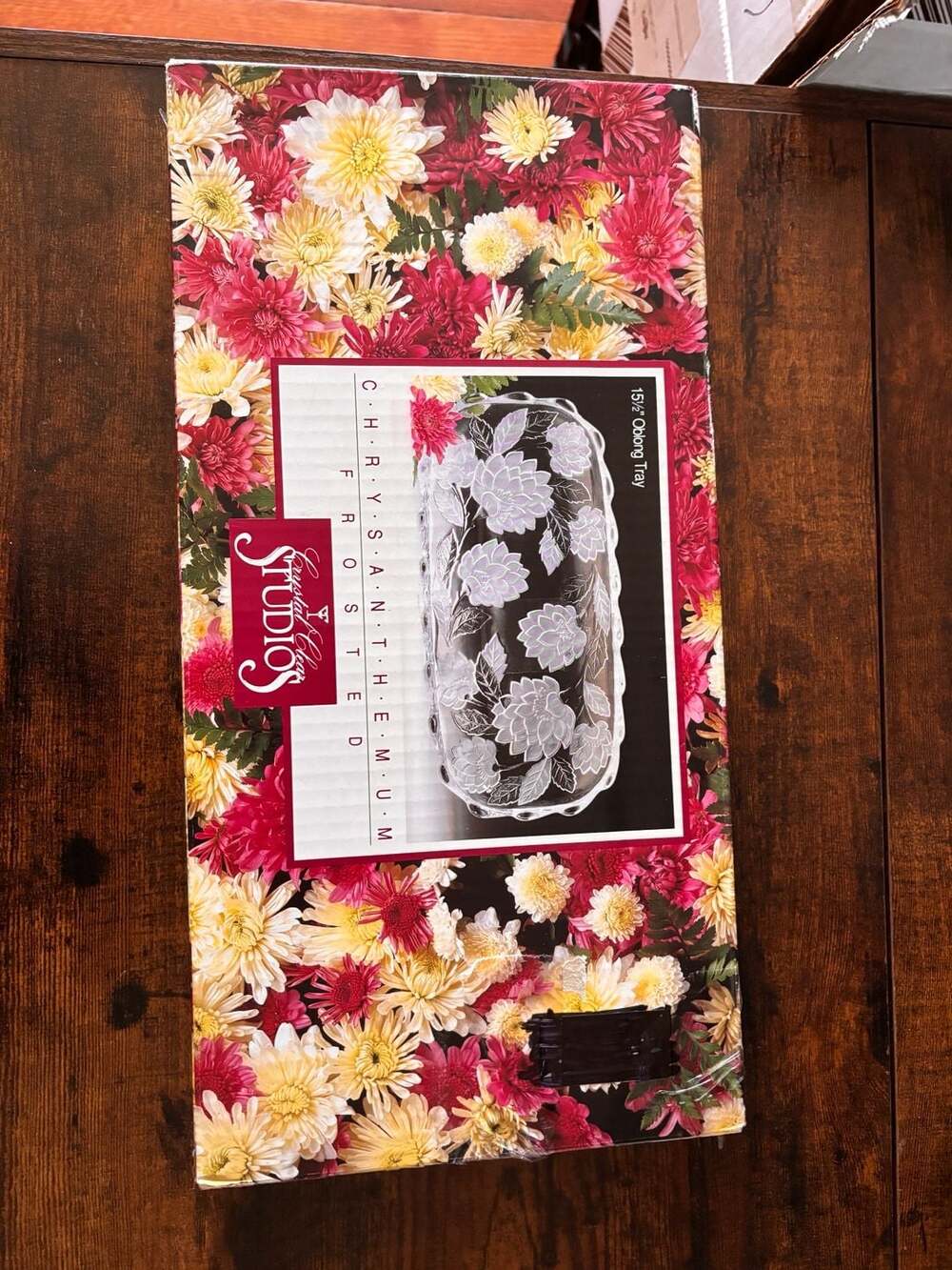 Crystal Clear Studios Chrysanthemum Frosted 15.5" Oblong Serving Tray